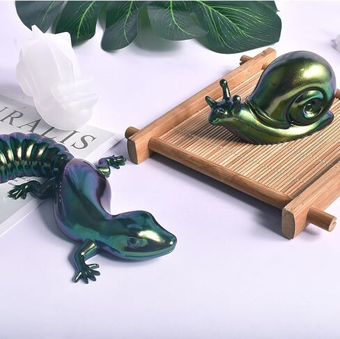 جويبي 4 قطع من قوالب راتنج الايبوكسي على شكل حيوانات، مجموعة قوالب سيليكون على شكل حيوانات الزواحف مع خلاط الراتنج، قوالب حيوانات ثلاثية الابعاد نابضة بالحياة للضفادع والسحلية والحلزون والحرف اليدوية in Kuwait