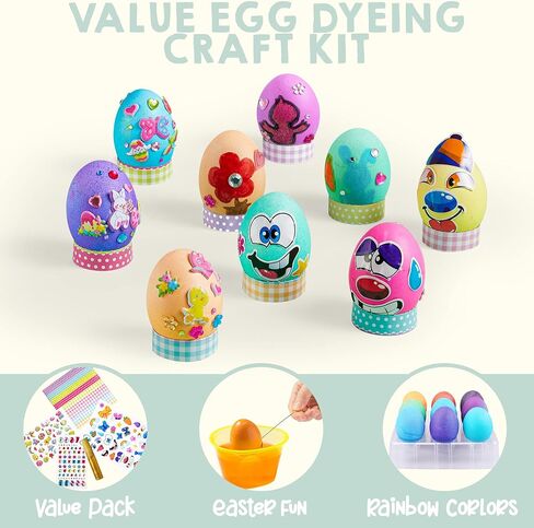 Klever 41 Pcs Easter Egg Decorating DIY Kit with Dye Tablets and Easter Stickers, Coloring Dyeing Set for Kids Easter Theme Party, Egg Hunt Creativity Activity in Kuwait