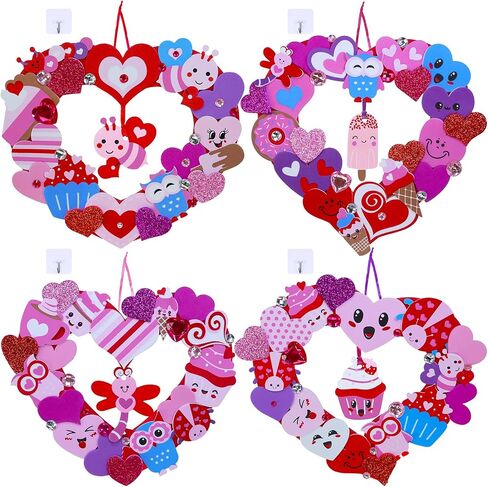 Winlyn 12 Sets Heart Wreath Ornaments Decorations Valentine Crafts Kits Heart Shaped Wreath Art Sets Valentine Heart Foam Stickers for Kids Valentine's Day Party Classroom Activities Gift Exchange in Saudi Arabia
