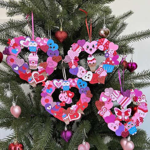 Winlyn 12 Sets Heart Wreath Ornaments Decorations Valentine Crafts Kits Heart Shaped Wreath Art Sets Valentine Heart Foam Stickers for Kids Valentine's Day Party Classroom Activities Gift Exchange in Saudi Arabia