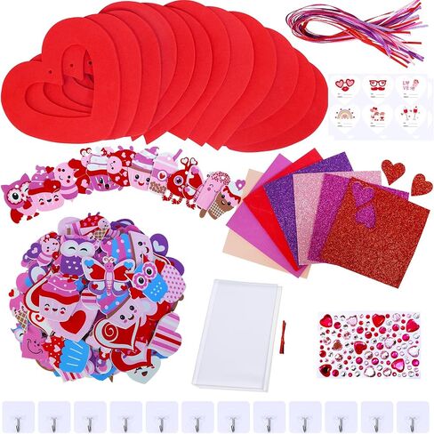 Winlyn 12 Sets Heart Wreath Ornaments Decorations Valentine Crafts Kits Heart Shaped Wreath Art Sets Valentine Heart Foam Stickers for Kids Valentine's Day Party Classroom Activities Gift Exchange in Saudi Arabia