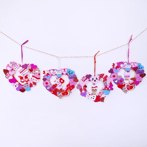 Winlyn 12 Sets Heart Wreath Ornaments Decorations Valentine Crafts Kits Heart Shaped Wreath Art Sets Valentine Heart Foam Stickers for Kids Valentine's Day Party Classroom Activities Gift Exchange in Saudi Arabia