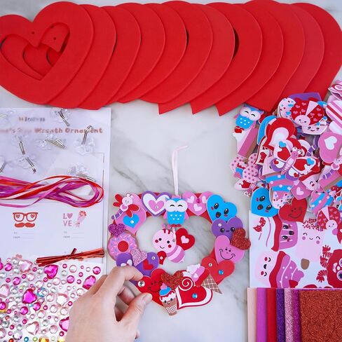 Winlyn 12 Sets Heart Wreath Ornaments Decorations Valentine Crafts Kits Heart Shaped Wreath Art Sets Valentine Heart Foam Stickers for Kids Valentine's Day Party Classroom Activities Gift Exchange in Saudi Arabia