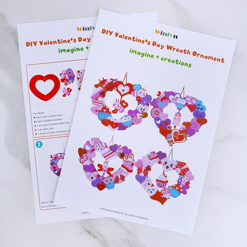 Winlyn 12 Sets Heart Wreath Ornaments Decorations Valentine Crafts Kits Heart Shaped Wreath Art Sets Valentine Heart Foam Stickers for Kids Valentine's Day Party Classroom Activities Gift Exchange in Saudi Arabia