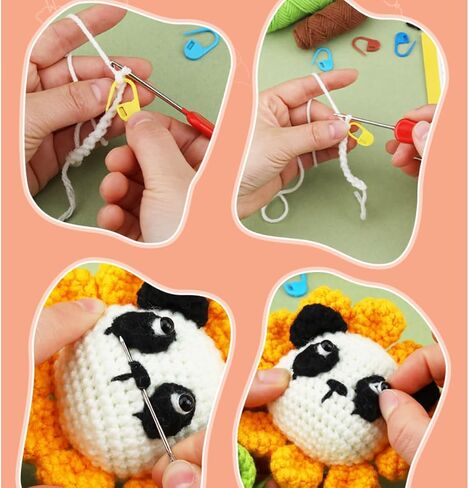 Crochet Kits for Beginners, Step-by-Step Video tutorials for Beginners, DIY Knitting Supplies, Panda, Crochet Animals,Crochet Starter Knitting Kits, Learn to Crochet Kits for Adults and Kids, in Saudi Arabia