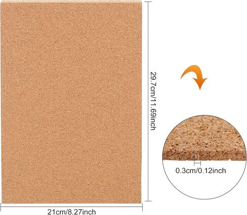 BENECREAT 10 PCS 11.5 x 8.2 A4 Cork Sheets (2mm Thick) Rectangle Coaster Cork Sheets for Wall Decoration, Party in Saudi Arabia