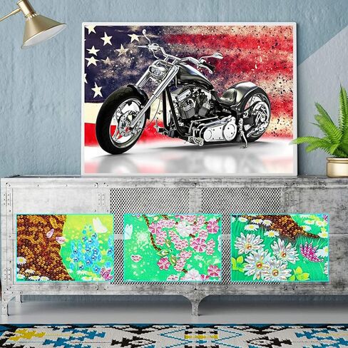 DCIDBEI Diamond Painting Kits for Adults 12x16 inch Rhinestone Pictures by Number Kit 5D Diamond Painting Full Drill Crystal Rhinestone Embroidery Craft Kits for Home Wall Decor Gifts（Motorcycle） in Kuwait
