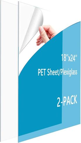 PET Sheet/Plexiglass Panels(18x24", 2Pack, 0.03" Thick); Use for Sneeze Guard, Crafting Projects, Poster Frames, Cricut Cutting, Shelf Liner, Table Mat and More; Easy to Cut, Safe for Adults&Children in Saudi Arabia