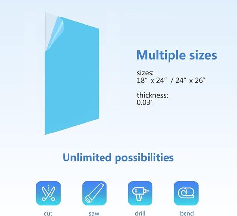 PET Sheet/Plexiglass Panels(18x24", 2Pack, 0.03" Thick); Use for Sneeze Guard, Crafting Projects, Poster Frames, Cricut Cutting, Shelf Liner, Table Mat and More; Easy to Cut, Safe for Adults&Children in Saudi Arabia