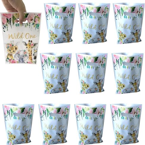 فينغو 30 عبوة من حقائب هدايا الحفلات اللطيفة من وايلد ون، حقائب هدايا بنمط حيوانات سفاري الغابة، اكياس حلوى وديكورات الحفلات للاطفال والبنات وحفلة عيد الميلاد البرية in Kuwait