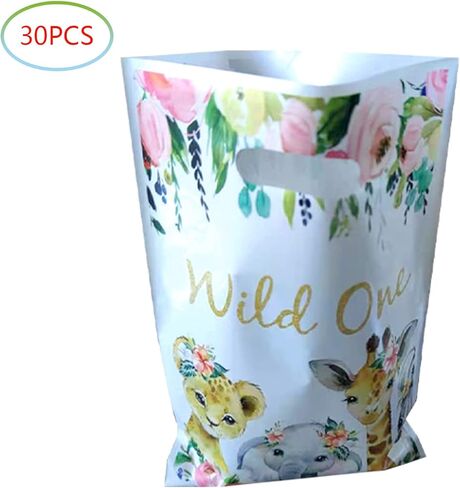 فينغو 30 عبوة من حقائب هدايا الحفلات اللطيفة من وايلد ون، حقائب هدايا بنمط حيوانات سفاري الغابة، اكياس حلوى وديكورات الحفلات للاطفال والبنات وحفلة عيد الميلاد البرية in Kuwait