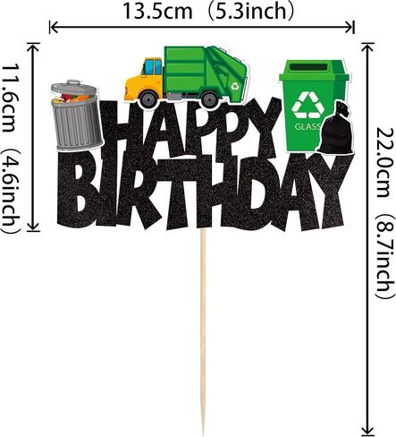 1 PCS Trash Cans Happy Birthday Cake Topper Garbage Truck Cake Pick Decoration for Trash Waste Management Recycling Theme Baby Shower Kids Boys Girls Birthday Party Cake Decorations Supplies in Kuwait