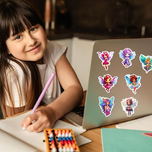 ملصقات الجنية اللطيفة، 50 قطعة، نبات زهرة الفراشة، ملصقات الفينيل المقاومة للماء للأطفال والفتيات والمراهقين والبالغين in Kuwait