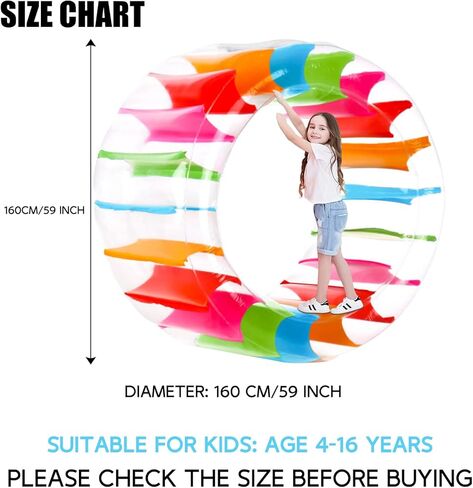 Kids Inflatable Water Wheel Roller - Extra Large 63 Inches Diameter, Pool Floats Toys for Children, Fun Floaties for Swimming Pool, Beach, Lawn, Summer Outdoors Family Parties, with Repair Kits in Kuwait