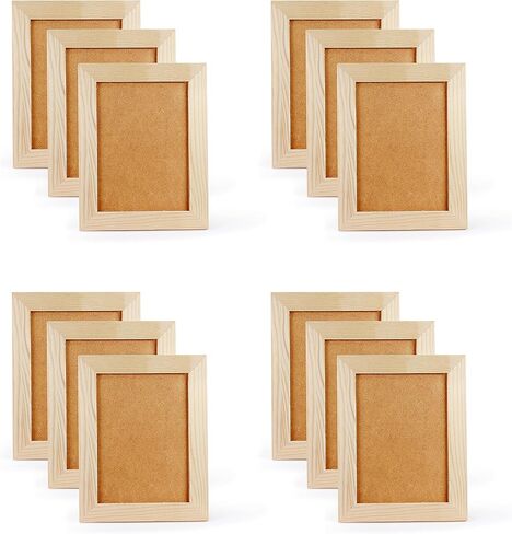 اطارات صور يدوية الصنع مكونة من 12 اطار خشبي غير مكتمل مقاس 4×6، اطارات صور من خشب الصنوبر الصلب للتزيين، لمشاريع الرسم الفنية والحرفية، (مقاس اطار 6×8 يحمل صور 6×4) للبالغين والاطفال in Kuwait
