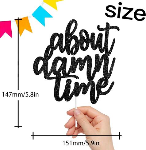 Black Glitter About Damn Time Cake Topper Anniversary Wedding Theme Decor Supplies Man Woman Happy Birthday Party Decorations in Saudi Arabia