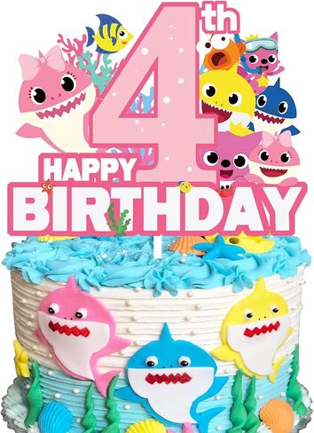 Pink Shark Cake Topper 4th Birthday for Baby Girls, Shark 4 Cake Topper,Shark 4 Birthday Decorations Shark Party Supplies for Baby Girl 4th Birthday in Saudi Arabia