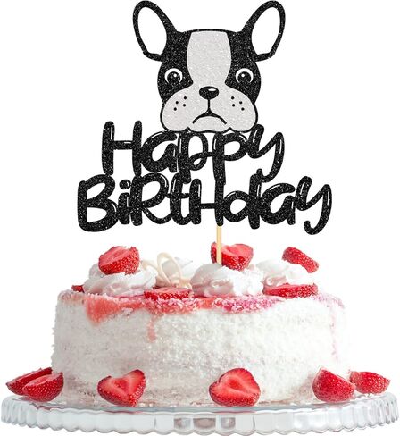 Happy Birthday French Bulldog Cake Topper, Puppy Happy Birthday Party Cake Supplies, Animal/Pet Puppy Theme Birthday Party Supplies in Kuwait