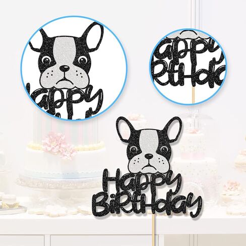 Happy Birthday French Bulldog Cake Topper, Puppy Happy Birthday Party Cake Supplies, Animal/Pet Puppy Theme Birthday Party Supplies in Kuwait
