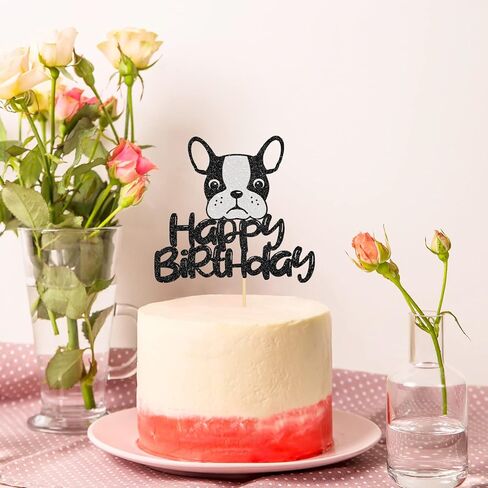 Happy Birthday French Bulldog Cake Topper, Puppy Happy Birthday Party Cake Supplies, Animal/Pet Puppy Theme Birthday Party Supplies in Kuwait