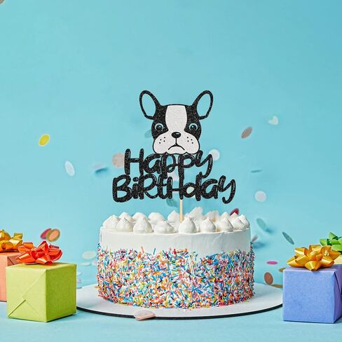 Happy Birthday French Bulldog Cake Topper, Puppy Happy Birthday Party Cake Supplies, Animal/Pet Puppy Theme Birthday Party Supplies in Kuwait