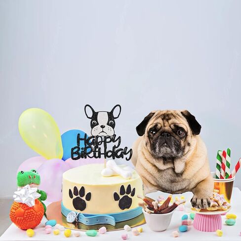 Happy Birthday French Bulldog Cake Topper, Puppy Happy Birthday Party Cake Supplies, Animal/Pet Puppy Theme Birthday Party Supplies in Kuwait
