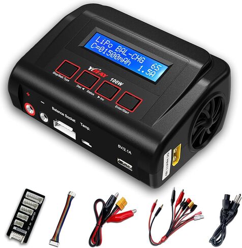 RC Battery Charger AC/DC 100W Lipo Charger Lipo Battery Charger for 2S 3S-6S 7.4v 11.1v Lipo Battery Packs with TRX/Alligator Clip//XT60/T-Deans/Tamiya/JST/Futaba in Saudi Arabia