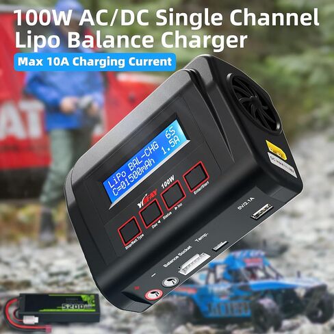 RC Battery Charger AC/DC 100W Lipo Charger Lipo Battery Charger for 2S 3S-6S 7.4v 11.1v Lipo Battery Packs with TRX/Alligator Clip//XT60/T-Deans/Tamiya/JST/Futaba in Saudi Arabia