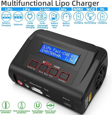 RC Battery Charger AC/DC 100W Lipo Charger Lipo Battery Charger for 2S 3S-6S 7.4v 11.1v Lipo Battery Packs with TRX/Alligator Clip//XT60/T-Deans/Tamiya/JST/Futaba in Saudi Arabia
