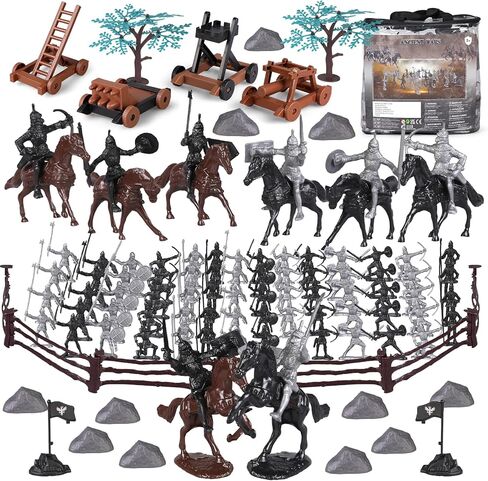 110 قطعة من ألعاب فرسان قلعة القرون الوسطى، شخصيات المحاربين القدامى، لعبة رجال الجيش، مجموعة ألعاب قاعدة عسكرية بلاستيكية مع برج سهم الفرسان، حقيبة تخزين هدية للأولاد والبنات والأطفال 3+ in Kuwait