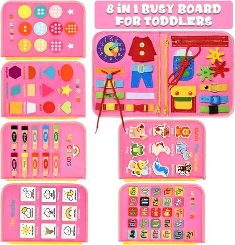 لعبة HmiL-U Busy Board Montessori لألعاب الأطفال الصغار بعمر 3 4 5 سنوات وأنشطة التعلم في مرحلة ما قبل المدرسة والألعاب التعليمية الجميلة الأساسية والمهارات الحركية والألعاب الحسية لسيارة الطائرة هدية للفتيات. in Kuwait