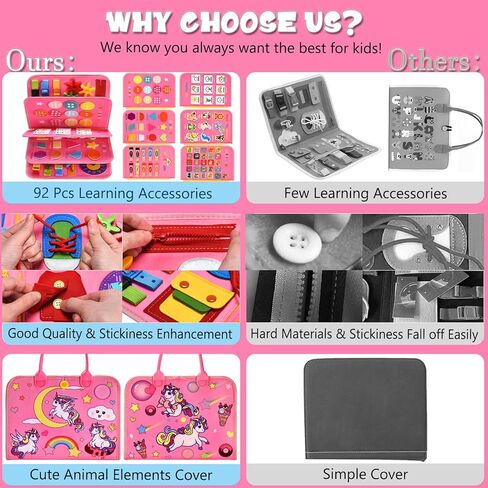 لعبة HmiL-U Busy Board Montessori لألعاب الأطفال الصغار بعمر 3 4 5 سنوات وأنشطة التعلم في مرحلة ما قبل المدرسة والألعاب التعليمية الجميلة الأساسية والمهارات الحركية والألعاب الحسية لسيارة الطائرة هدية للفتيات. in Kuwait