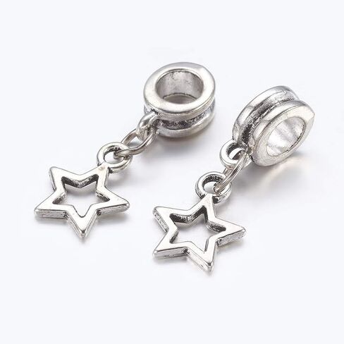 Beadthoven 30pcs 304 Stainless Steel European Large Hole Dangle with Heart Beads Fit for Jewelry Bracelet Necklace Making (Mixed Shaped) in Saudi Arabia