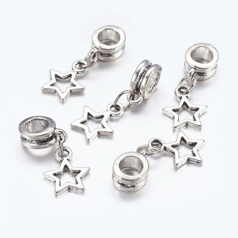 Beadthoven 30pcs 304 Stainless Steel European Large Hole Dangle with Heart Beads Fit for Jewelry Bracelet Necklace Making (Mixed Shaped) in Saudi Arabia