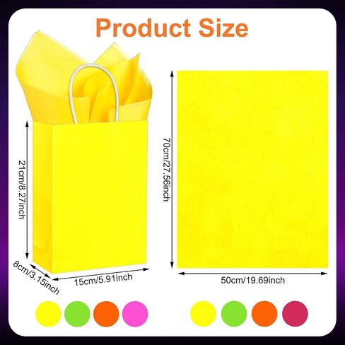 Sherr 24 Pieces Neon Party Gift Bags with Tissue Paper Blacklight Party Gift Treat Bags Neon Birthday Party Candy Goodie Bags Neon Glow Party Supplies for Kids Birthday Party Favor Decoration in Saudi Arabia