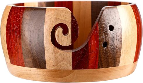 Wooden Yarn Bowls for Crocheting Crochet Bowl Knit Bowls for Yarn Crochet Basket Wool Storage Basket Round with Holes Handmade Craft Crochet Kit Organizer Perfect for Mother's Day (Multicolor) in Kuwait