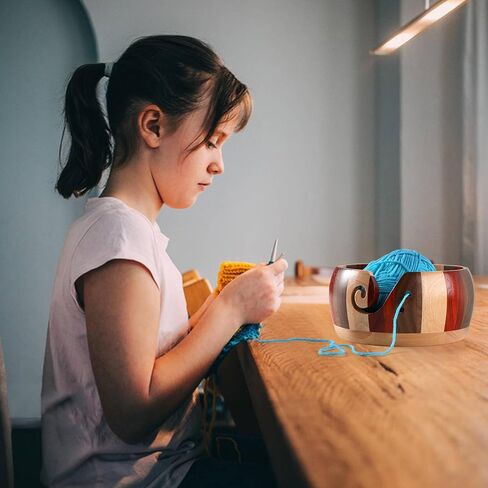 Wooden Yarn Bowls for Crocheting Crochet Bowl Knit Bowls for Yarn Crochet Basket Wool Storage Basket Round with Holes Handmade Craft Crochet Kit Organizer Perfect for Mother's Day (Multicolor) in Kuwait