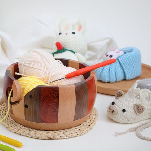 Wooden Yarn Bowls for Crocheting Crochet Bowl Knit Bowls for Yarn Crochet Basket Wool Storage Basket Round with Holes Handmade Craft Crochet Kit Organizer Perfect for Mother's Day (Multicolor) in Kuwait