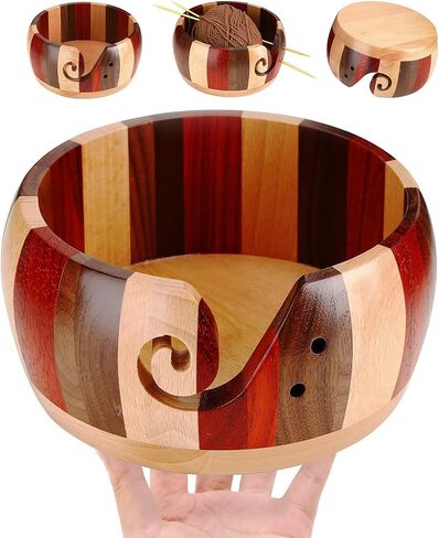 Wooden Yarn Bowls for Crocheting Crochet Bowl Knit Bowls for Yarn Crochet Basket Wool Storage Basket Round with Holes Handmade Craft Crochet Kit Organizer Perfect for Mother's Day (Multicolor) in Kuwait