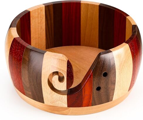 Wooden Yarn Bowls for Crocheting Crochet Bowl Knit Bowls for Yarn Crochet Basket Wool Storage Basket Round with Holes Handmade Craft Crochet Kit Organizer Perfect for Mother's Day (Multicolor) in Kuwait