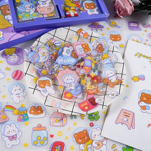 100 Sheets Kawaii Stickers Cute Pet Rabbit Bear Stickers Gifts Waterproof Water Bottle Laptop Scrapbook Vinyl Stickers in Kuwait