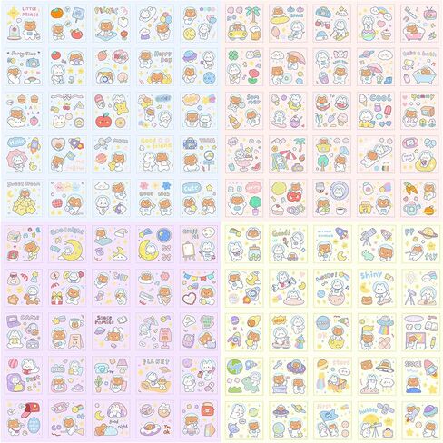 100 Sheets Kawaii Stickers Cute Pet Rabbit Bear Stickers Gifts Waterproof Water Bottle Laptop Scrapbook Vinyl Stickers in Kuwait