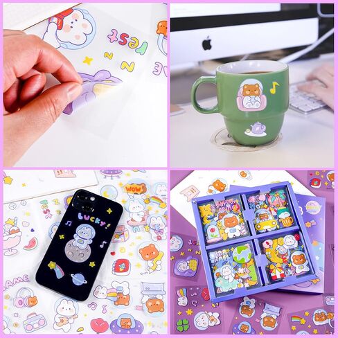 100 Sheets Kawaii Stickers Cute Pet Rabbit Bear Stickers Gifts Waterproof Water Bottle Laptop Scrapbook Vinyl Stickers in Kuwait