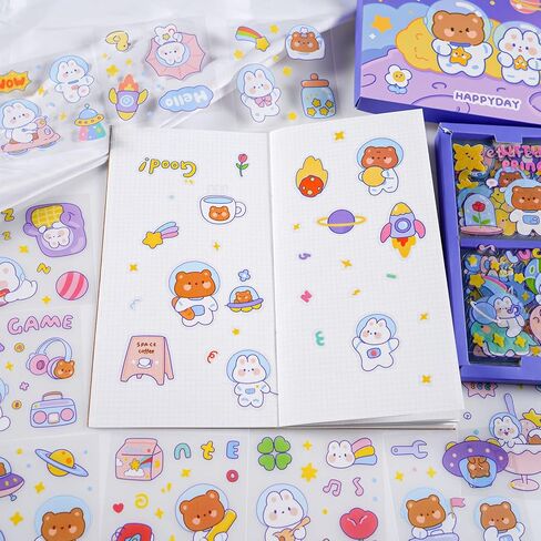 100 Sheets Kawaii Stickers Cute Pet Rabbit Bear Stickers Gifts Waterproof Water Bottle Laptop Scrapbook Vinyl Stickers in Kuwait
