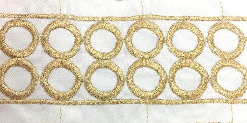 2-1/8" Gold/Off White Embroidered Fabric Ribbon - Gold Circle Embroidery Ribbon, Stoles 3 Yards - for Sewing, Crafting, Wedding Decor, Designer Boutique Ribbons) in Saudi Arabia