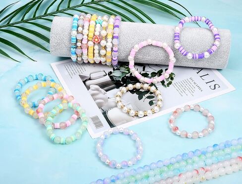 NIUSIMAN 1000pcs Beads for Bracelets Making with 8mm Glass Beads, Blue Flat Round Polymer Clay Beads Strands,Pearl Beads, Gold Spacer Beads for Necklace Earring Jewelry Making Kit for Women in Kuwait