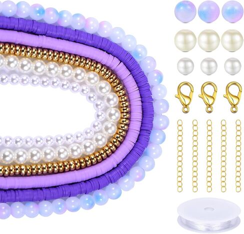 NIUSIMAN 1000pcs Beads for Bracelets Making with 8mm Glass Beads, Blue Flat Round Polymer Clay Beads Strands,Pearl Beads, Gold Spacer Beads for Necklace Earring Jewelry Making Kit for Women in Kuwait