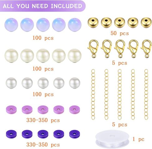 NIUSIMAN 1000pcs Beads for Bracelets Making with 8mm Glass Beads, Blue Flat Round Polymer Clay Beads Strands,Pearl Beads, Gold Spacer Beads for Necklace Earring Jewelry Making Kit for Women in Kuwait