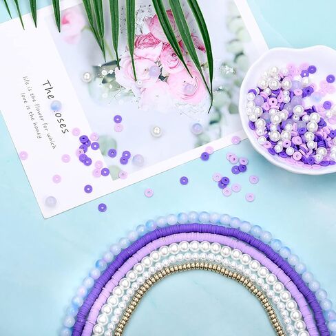 NIUSIMAN 1000pcs Beads for Bracelets Making with 8mm Glass Beads, Blue Flat Round Polymer Clay Beads Strands,Pearl Beads, Gold Spacer Beads for Necklace Earring Jewelry Making Kit for Women in Kuwait