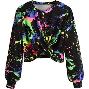 Milumia Girl's Casual Tie Dye Twist Hem Crop Tee Drop Shoulder Long Sleeve T Shirts in Saudi Arabia